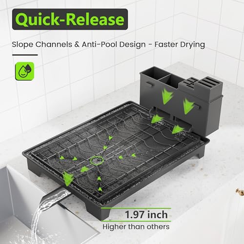 Foldable 2-Tier Dish Drying Rack with Drainboard - Black Kitchen Organizer