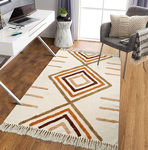 Uphome Boho Area Rug 4'x6' Diamond Tufted Washable Living Room Rug with Tassels Soft Cotton Woven Nursery Rug Modern Farmhouse Colorful Indoor Carpet for Entryway Bedroom Kitchen Office