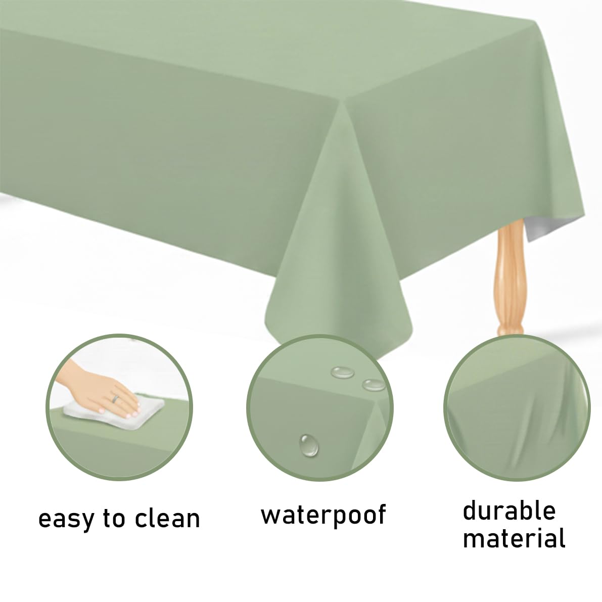 SEBMNOO Sage Green Plastic Tablecloth Rectangle Table Decorations, Plastic Table Cloth Disposable Tablecloths Waterproof for Birthday Baby Shower Thanksgiving Bridal Wedding