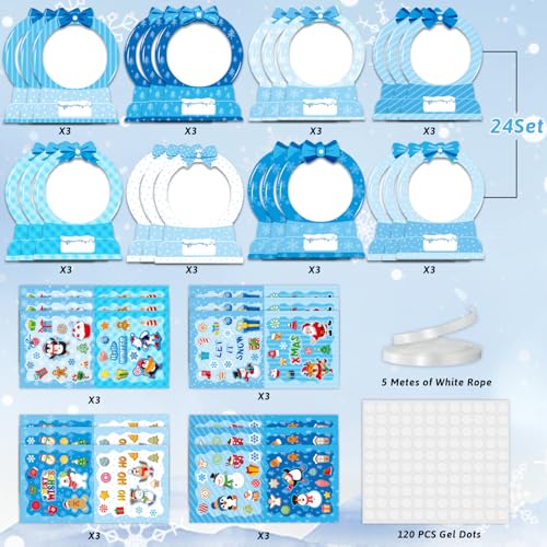 24 Sets DIY Paper Photo Frames-Snow Globe - Winter Bulletin Board Decorations DIY Photo Frames Fun Snow Globe Snowman Snowflake Crafts Winter Christmas Classroom Toddlers Holiday Party Activities