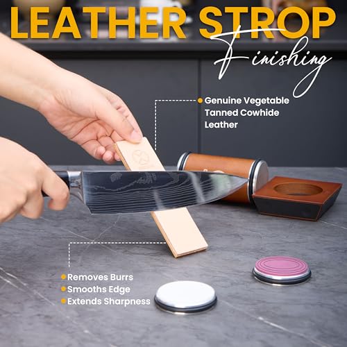Rolling Knife Sharpener Kit with 4-Angle Base and Leather Strop - Classic Kit