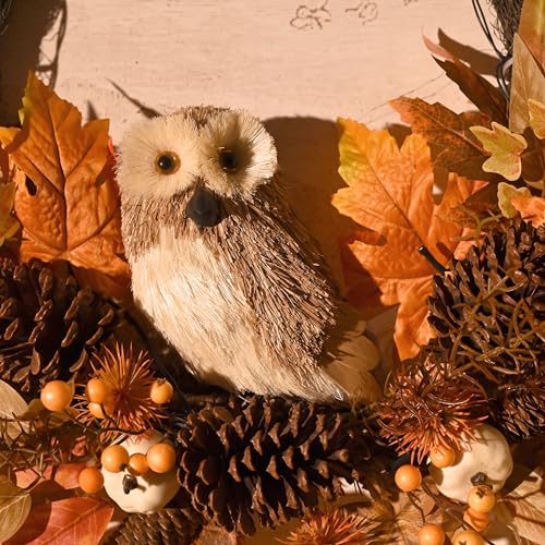 Valery Madelyn 24-Inch Collapsible Fall Wreath with Owl & Pumpkin for Front Door