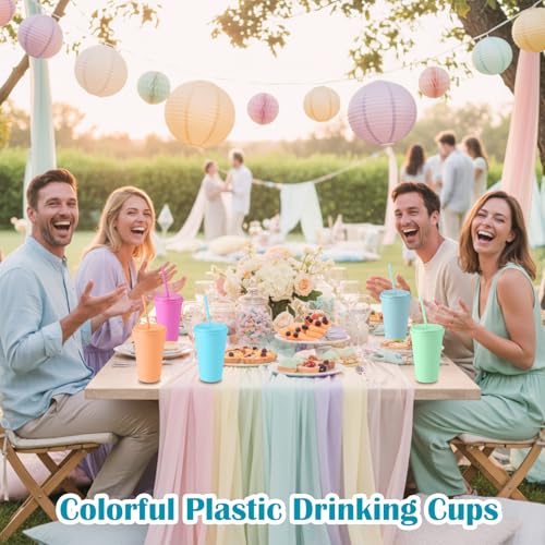 Honeydak Plastic Tumblers with Lids and Straws Bulk, Macaron Color,