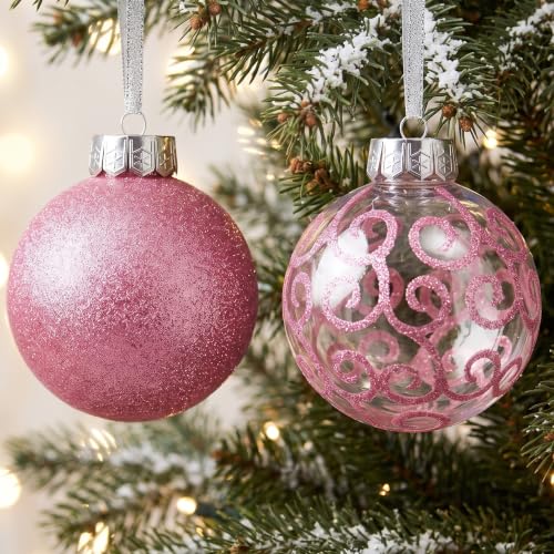 Sleetly Shimmer & Swirl Pink Christmas Tree Ornaments Set - 4.72" Large Holiday Decor