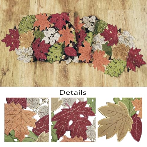 KEVA 13x72 Inch Fall Table Runner with Harvest Maple Leaves Embroidery