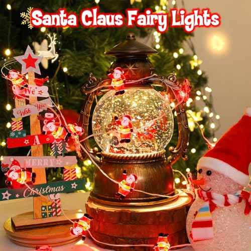 Christmas String Lights, Christmas Tree Santa Claus Snowflake Lights with Timer Twinkling Indoor Battery Operated 9.8ft 30LED Christmas Decorations for Home Decor Indoor Party Holiday 3 Packs
