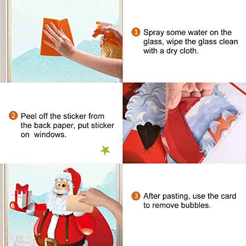 DIY Christmas Windows Stickers Wreath Snowflakes Santa Claus Xmas Tree Wall Window Clings Door Mural Decals Static Sticker for Showcase Winter Party Decorations (11 Sheets)