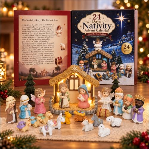 Nativity Advent Calendar 2026 Kids -24 Days of Set with LED Lights