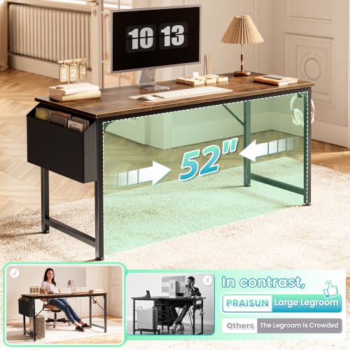 PRAISUN Rustic Brown 55-Inch Computer Desk with Fabric Storage Bag
