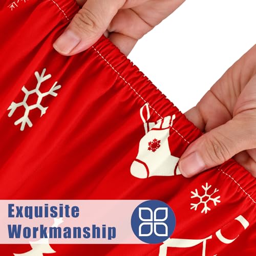 Moosfor Round Spandex Christmas Red Fitted Tablecloth for 36-44" Tables - Elastic Edge