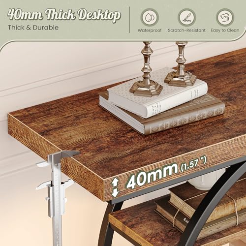 Rustic Brown Entryway Table with Curved Metal Frame - 41.3 Inch