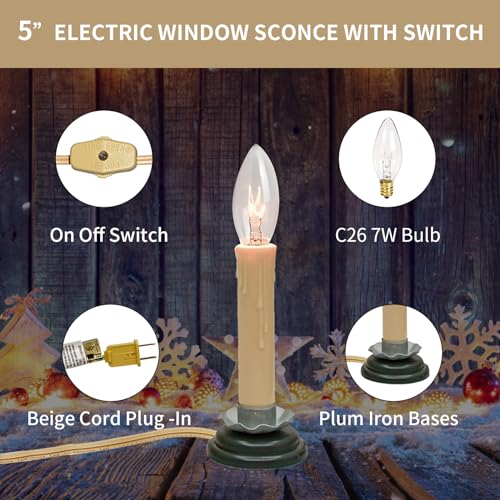4 Pack Christmas Window Candles with On/Off Switch, 5 Inch Plug-in Warm White Electric Candles for Indoor Holiday Home Decor