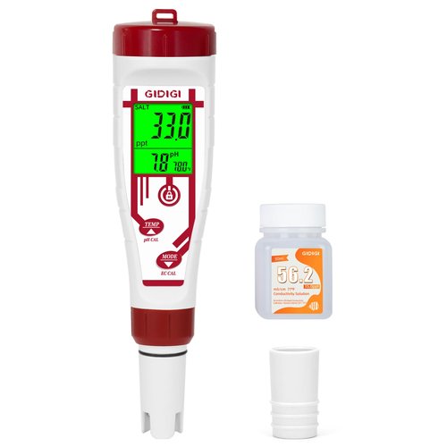 Aquarium Salinity pH Meter,Digital Pool Salt Tester,Simultaneously Display 5 in 1 PPM pH EC Reader Water Quality Tester for Pool, Aquaponics,Koi Pond, Coral Reef Tank