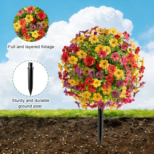 Artificial Fall Flowers - Mums Plants with Violet Variation, Outdoor Decor 2Pcs