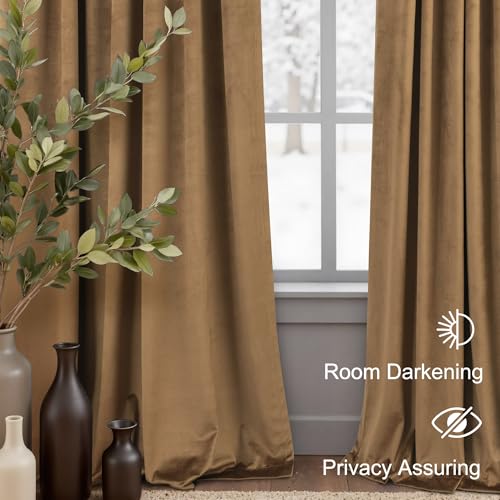 Velvet Room Darkening Curtains 52x84 Inches Set of 2 - Gold Brown Insulated Luxury Drapes