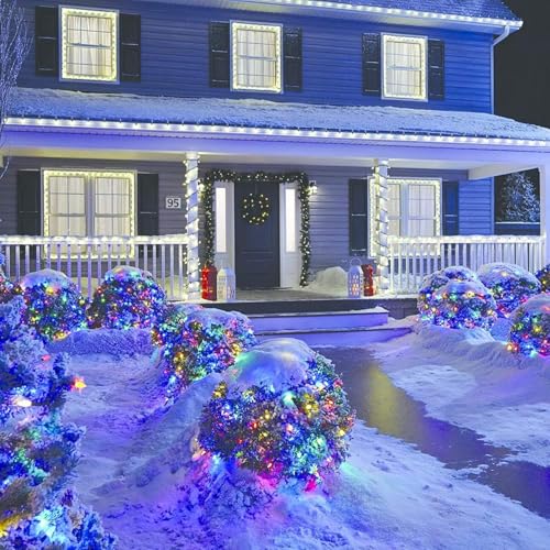 Multicolor 5x5 ft LED Net Lights, 100LED Green Wire, Connectable Indoor/Outdoor Bush & Tree String Light