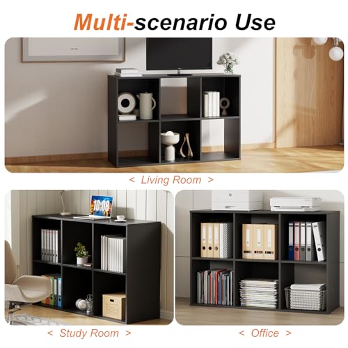 Sweetcrispy Black 6-Cube Storage Organizer - Modular Bookcase Shelf, Deep Black, 36"L