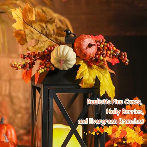 Fall Lanterns with LED Candles 2 Pack 12 Inch Thanksgiving Decor
