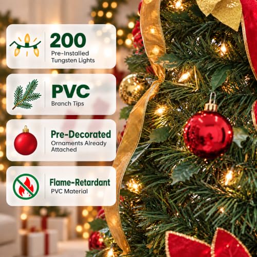 ANTSJU 7.5Ft Prelit Collapsible Artificial Christmas Tree with Warm White Lights - Green, Foldable Holiday Decor