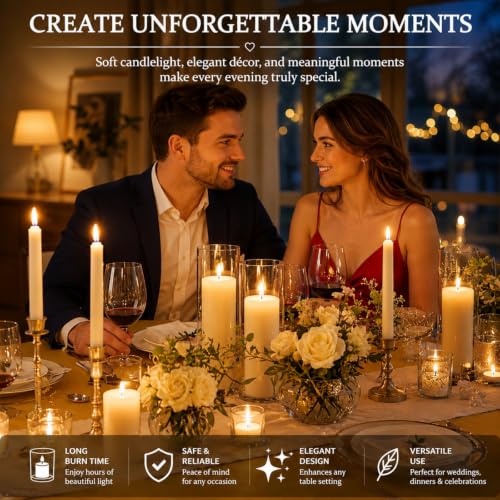 PNJHDZ Ivory 24 pcs Candle Set with Glass Cylinder Vases for Weddings & Events