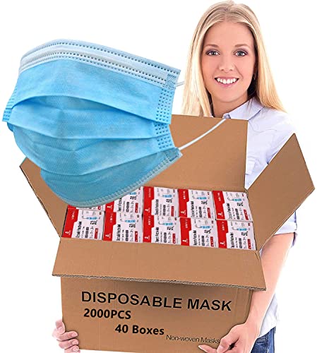 2000 PCS Bulk Blue Face Masks (40 Packs, 50pcs/Pack), Non Woven Thick