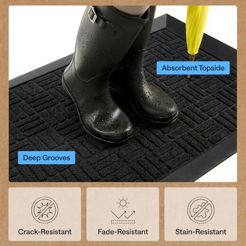 GORILLA GRIP WeatherMAX Door Mat Black Maze 47x35 Inches Indoor Outdoor