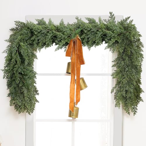 Jutom 6ft Artificial Cedar Garland - Realistic Faux Green Christmas Decoration