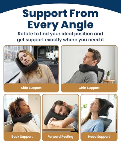 Everlasting Comfort Gray Large Memory Foam Travel Neck Pillow - Airplane Support Pillow for Long Flights