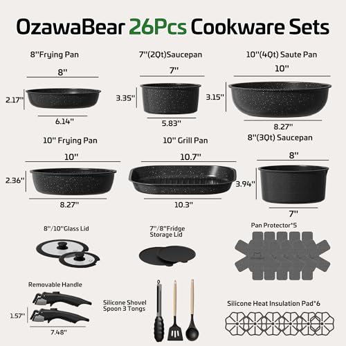 26 Pcs Pots and Pans Set Non Stick, Detachable Handle Cookware
