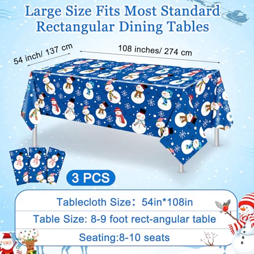 Snowman 3-Piece 54x108 inch Christmas Tablecloths - Snowflake Design (Snowman Variant)