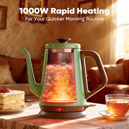 DmofwHi Green 1.0L Stainless Steel Electric Gooseneck Kettle for Pour Over Coffee & Tea