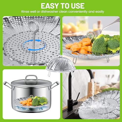Vegetable Steamer Basket, Premium Stainless Steel Veggie Steamer Basket - Folding Expandable Steamers to Fits Various Size Pot Small by SAYFINE (5.5" to 9.2")
