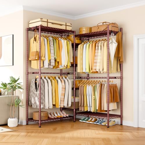 Bronze Ulif E4L L-Shaped Heavy-Duty Garment Rack with Shelves & Hangers