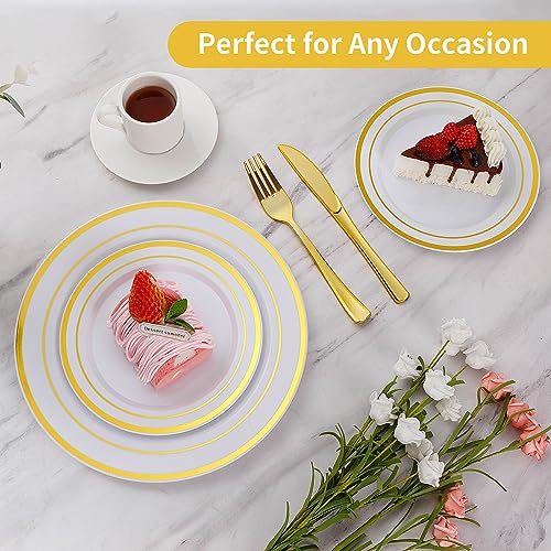 Gold Disposable Plastic Plates 200PCS Heavy Duty Dinner & Salad Sets - Variation: Gold / 200PCS
