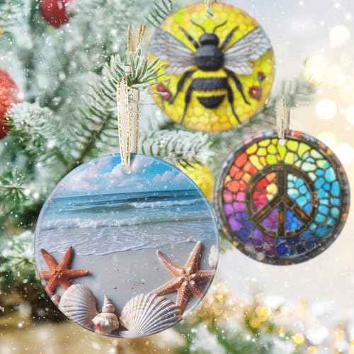 3.5" Ceramic Christmas Ornaments, Christmas Tree Ornaments, Heirloom Keepsake, Gift Exchange, Gift Idea, Bauble Present - Beach