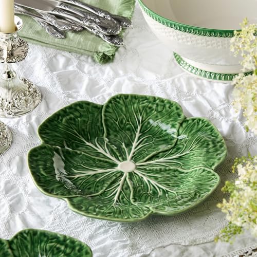 Large Green Cabbage Dinner Plates - Set of 4 11-Inch Garden Leaf Tableware