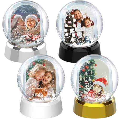 BeapTcely 4 Pack Christmas Snow Globe Photo Frames DIY Waterless Floating Water Globes Black White Silver Gold