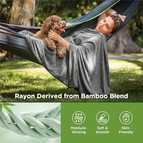 King Size Cooling Blanket for Hot Sleepers - Reversible Ice & Bamboo Fabric, 108x90, Dark Grey