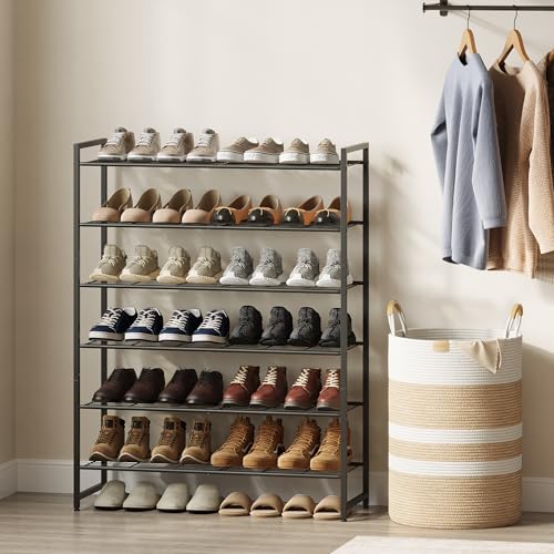 Nunsino Black 6-Tier Metal Shoe Rack - Holds Up to 30 Pairs, Adjustable Bottom Shelf