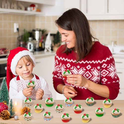 COcnny Christmas Mini Cupcake Liners with Mini Santa Hat Design - 600pcs Holiday Baking Cups, Muffin Wrappers for Xmas Party
