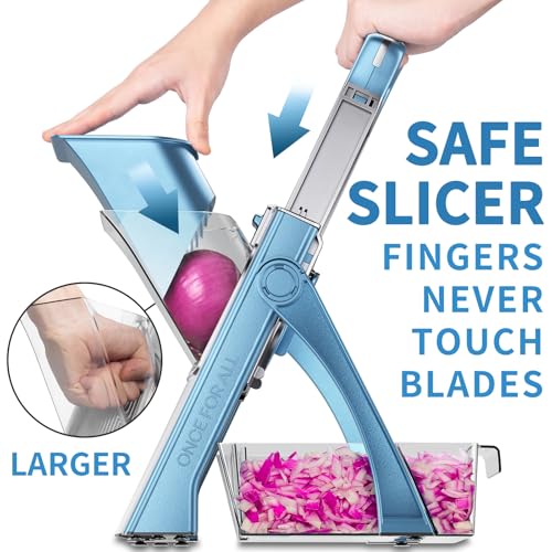 ONCE FOR ALL Sky Blue Upgraded Safe Mandoline Slicer with Large Capacity