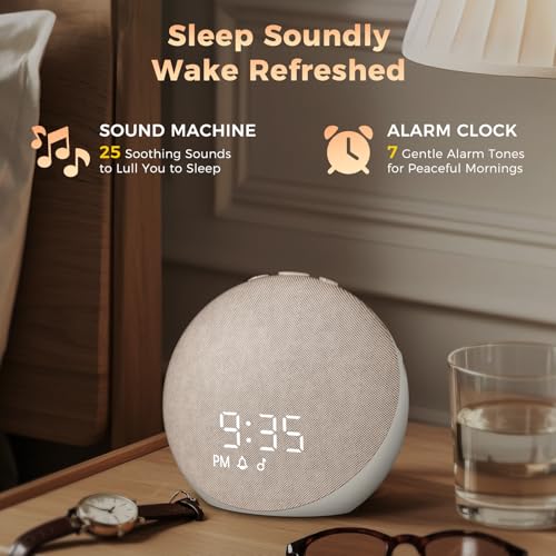 Acedeck Putty Sound Machine Alarm Clock with 25 Sleep Sounds & Night Light