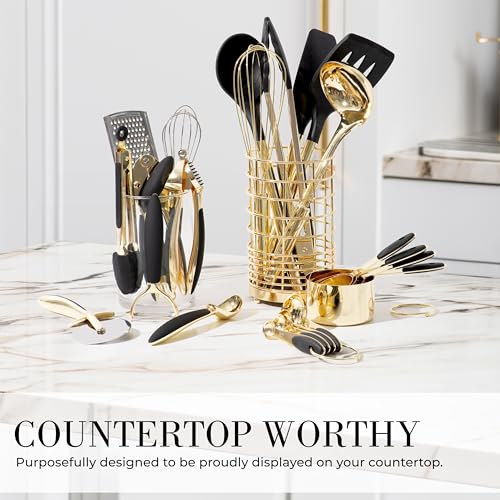 Black and Gold Kitchen Utensils Set - 23-Piece with Holder & Accessories - Variation of THIS Listing