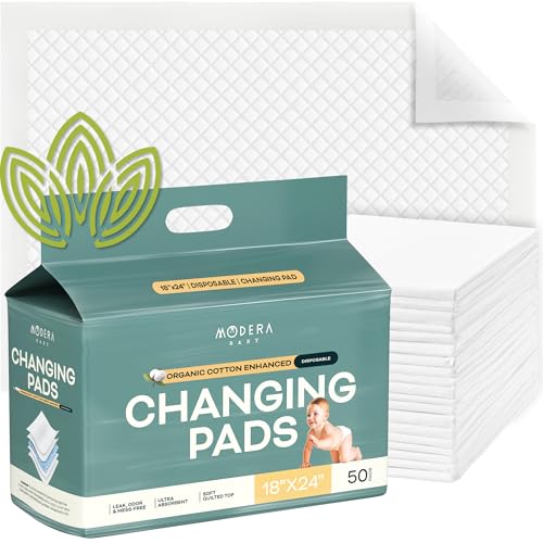 Large Disposable Baby Changing Pad Liners - Organic Cotton, Waterproof, Hypoallergenic, 50 Pack - Mess-Free Diaper Table & Travel Underpads