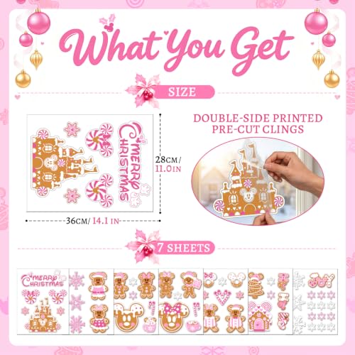 Mouse Pink Christmas Decorations 7 Sheet Gingerbread Window Clings