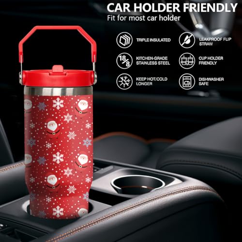 Kearscupra 30oz Santa Claus Tumbler with Handle & Flip Straw - Christmas Insulated Stainless Steel Travel Mug