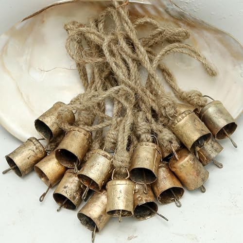HIGHBIX 4cm Small Vintage Rustic Lucky Cow Bells on Jute Rope - 30 Cylinder