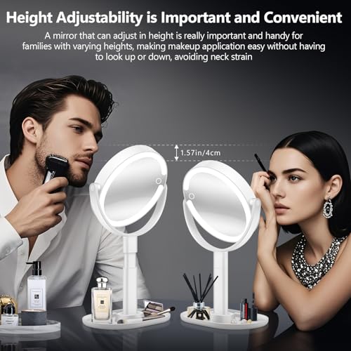 MIYADIVA White Makeup Mirror with Lights, 30X Magnification, Touch Control, Rechargeable Vanity Mirror with 3 Light Colors & 80 LEDs