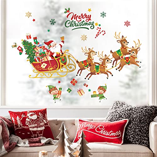 Decalmile Christmas Wall Decals Set B Santa Reindeer Elf Holiday Decor