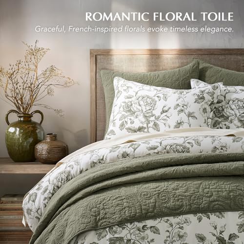 EverGrace Cotton Sateen Duvet Cover Set King Olive Green with Pillow Shams - No Comforter